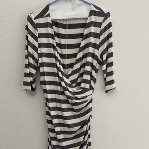 Nicole Miller Black and White Striped half Sleeve Dress